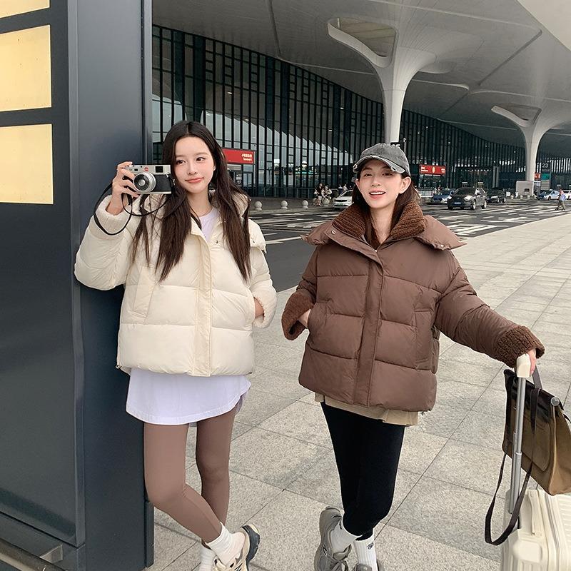 Cotton-padded women's short winter new wind splicing down cotton-padded women's thickened cotton-padded jacket tide