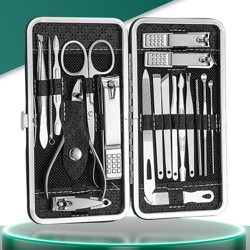 Set di tagliaunghie in acciaio inossidabile da 8/19 pezzi, Tagliaunghie diagonali, Pedicure, Pulitori per orecchie, Cucchiaini, Set per nail art