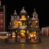 Dřevěné puzzle DIY Hrad Edinburgh Figurky Domů Miniatury Sady S LED Světly Domeček pro panenky Domácí Dekorace Pro Dospělé Ručně vyráběné Dárky