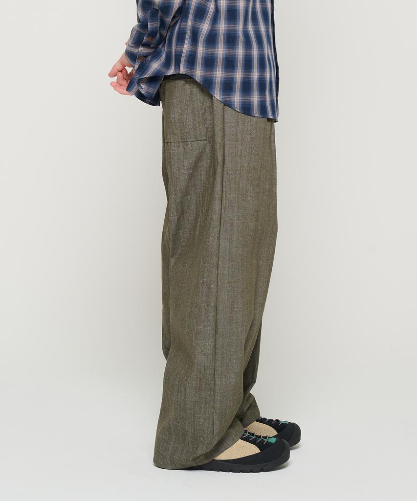 CARGOBROS Double-Pleat Linen Wide Elastic Pants (Khaki)