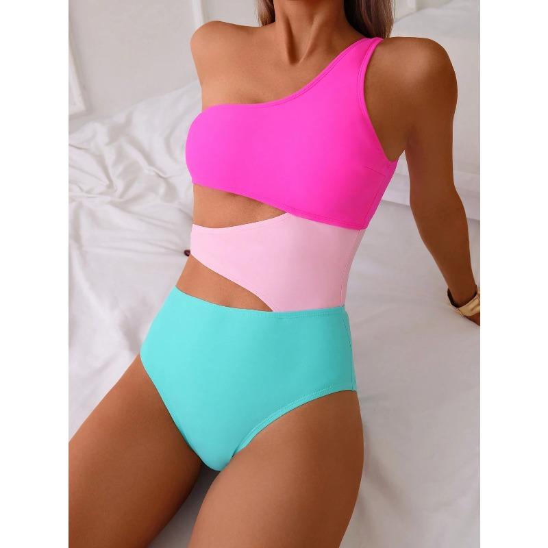 Rose red swimsuit female one-piece one-shoulder bikini senior sexy babes