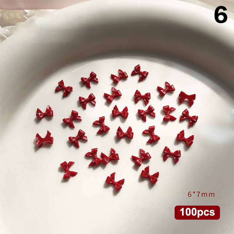

100Pcs 3D Nail Art Red Bow Charms Supplies Kawaii Accessories Resin For Nails Decorastion Product Manicure Decor Materials Tool