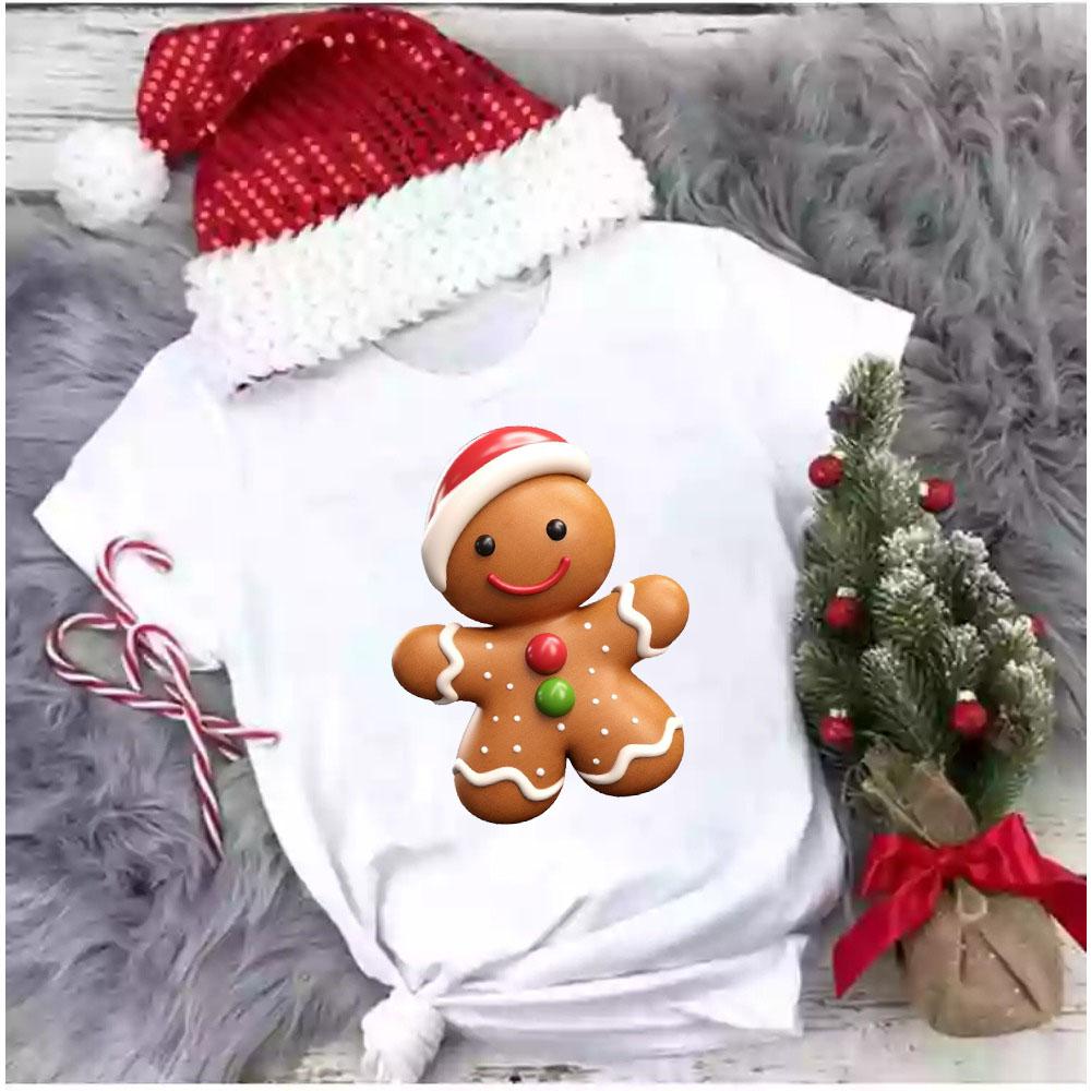 Unisex Gingerbread Unisex Christmas Theme Kawaii Summer Print Top Casual Teen Unisex and Women Can Fashion Comfortable Short-sleeved T-shirt