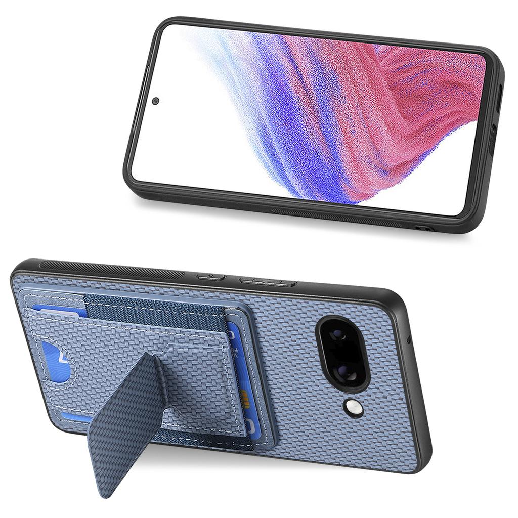 For Google Pixel 9a Case with Card Holder Kickstand Fiber Pattern Leather Back Cover