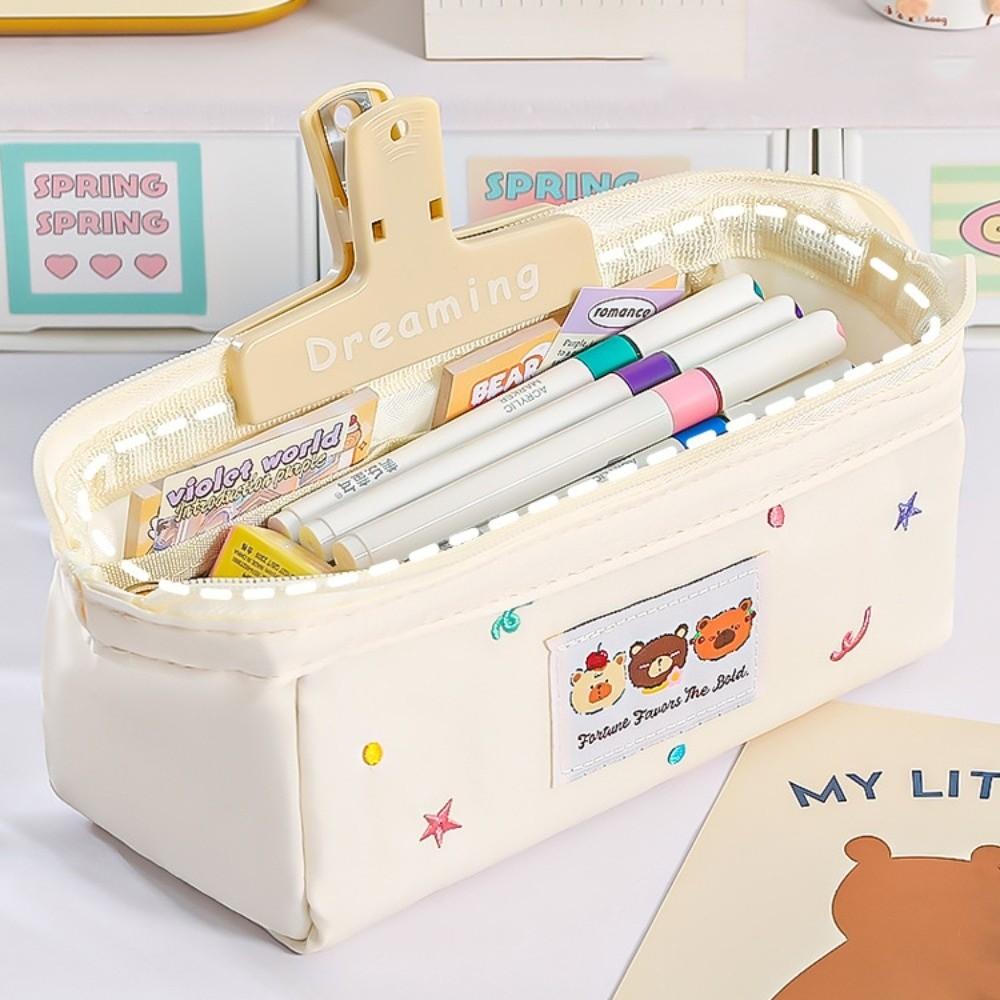 Bear Pattern Stationery Bag Large Capacity Pen Pencil Case Kawaii Pencil Bag  School