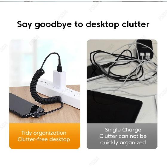3 in 1 66W 6A Fast Charging USB Type C Cable Micro USB Spring Car Charger For iPhone Xiaomi  Samsung Phone Charger Cord
