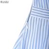 ZANZEA Women Casual V-Neck Short Sleeve Bows Splice Stripe Print A-line Dress