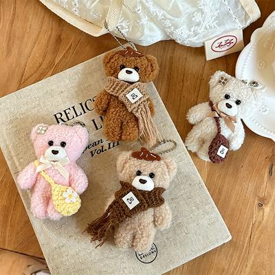Plush Teddy Bear Toy Cute Cartoon Mini Bear Doll Pendant Keychain Soft Stuffed Toys Girl Schoolbag Pendant Bag Hanging Doll Gift