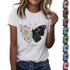 Camiseta feminina casual estampada gola redonda pulôver manga curta top