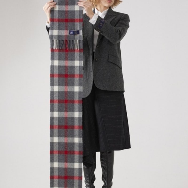 ABRAHAM MOON Merino Wool Muffler 25cm - Blythe Charcoal Red