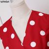 VONDA Rochie lungă de vară pentru femei, stil retro, fără mâneci, cu imprimeu buline, casual, rochie de soare