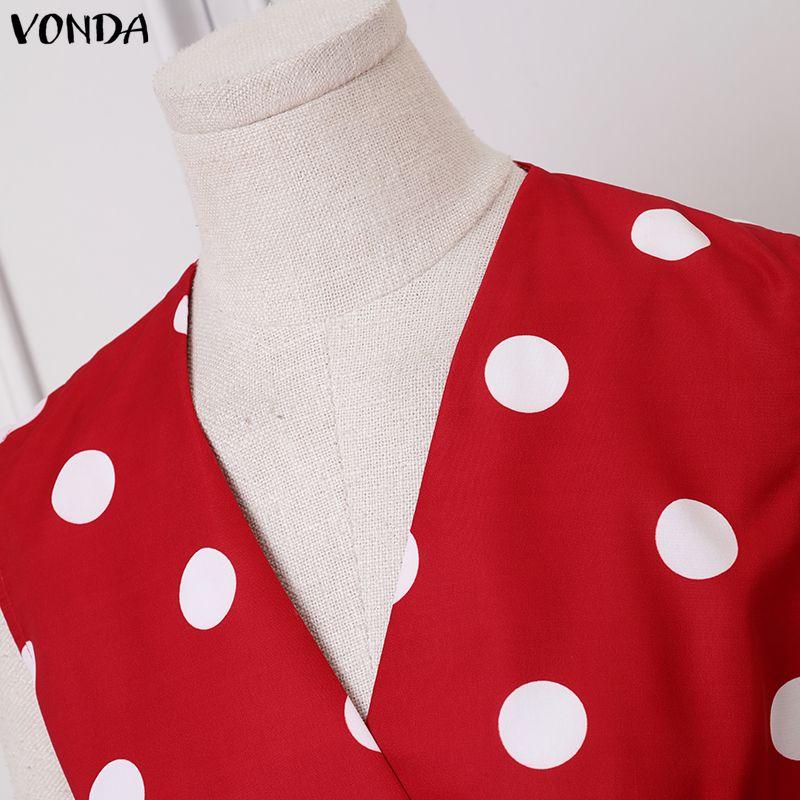 VONDA Rochie lungă de vară pentru femei, stil retro, fără mâneci, cu imprimeu buline, casual, rochie de soare