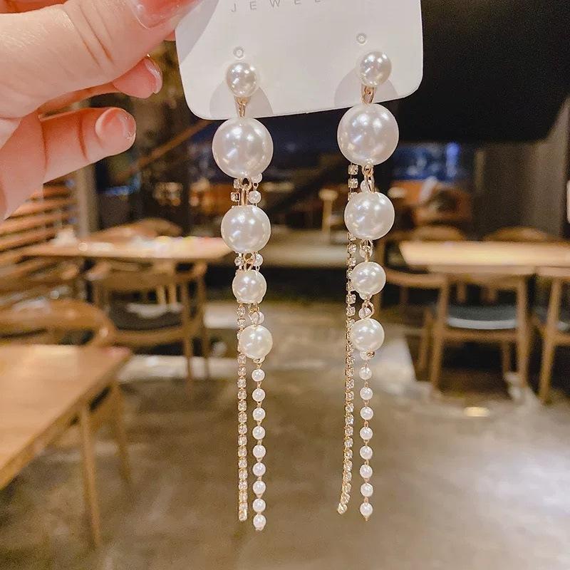 Pearl Tassel Earrings New Popular High-end Design Sense Light Luxury Temperament Earrings Stud Earrings Women's Spring