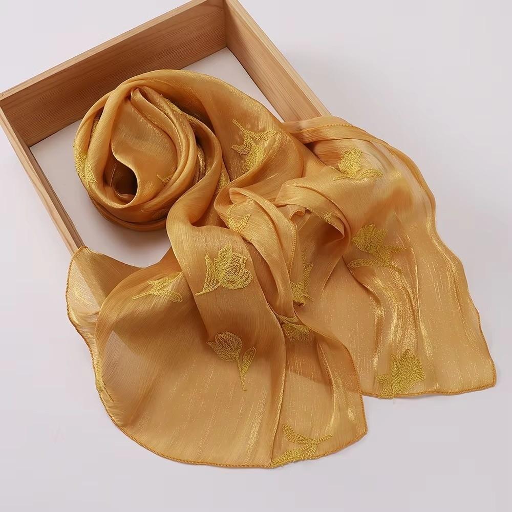Glitter Floral Embroidery Hijab 70*175CM Crinkle Plain Scarves Fashion Islamic Head Wrap  For Women