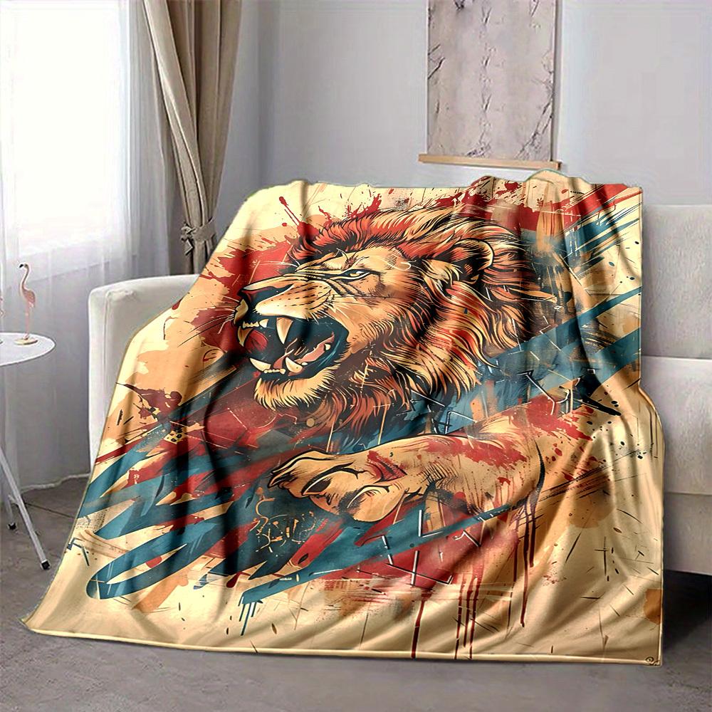 1pc Lion Art Blanket, Lightweight Flannel Throw Blanket for Sofa, Bed, Travel, Camping, Living Room, Office, Couch007