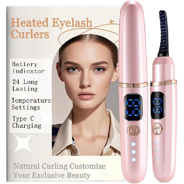 Heated Eyelash Curlers with Battery Indicator, Electric Eyelash Curler 3 Temperature Modes LED Display USB Rechargeable Makeup Tools, Heated Lash
