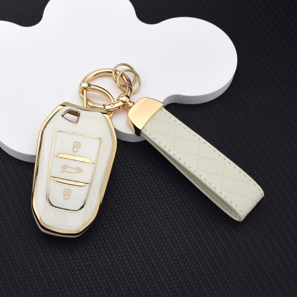 Stylish Soft TPU Car Key Fob Case + Key Chain for Citroen DS3 DS5 C3 C4 C3 XR | Peugeot 3008 4008 5008 308 508 Protective Bag