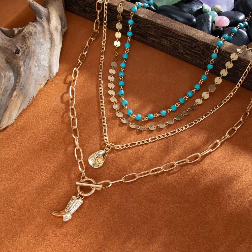 Ethnic Style Boho Necklace Necklace Set Multi-layer Necklace Vintage Turquoise Stone Necklace  Male