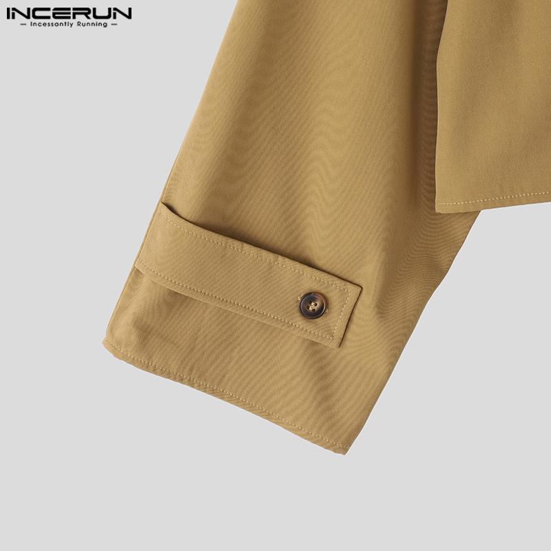 INCERUN Men Long Sleeve Stand Neck Irregular Layers Cropped Blazer Coats