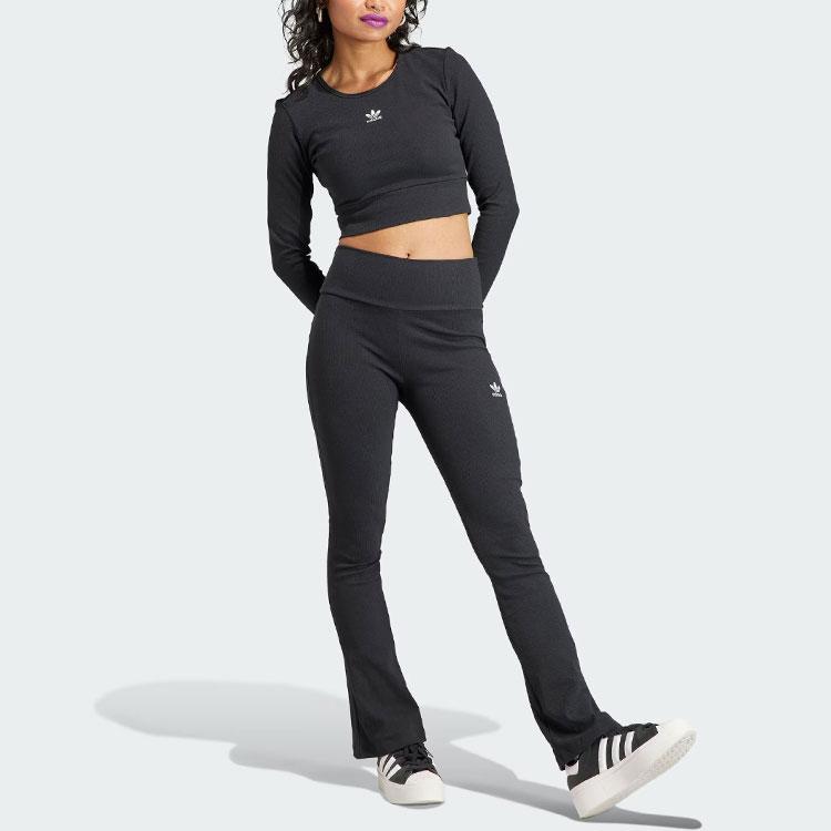 adidas Women's Black Rib Flared Casual Pants II8056