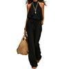 Women's Color High Waist Wide Leg Jumpsuit Sleeveless with Tie Belt for Summer Vacation