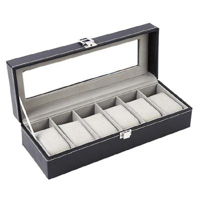 Multi-Functional Showcase 6 Slot PU Leather Watch Box One Word Lock Dustproof