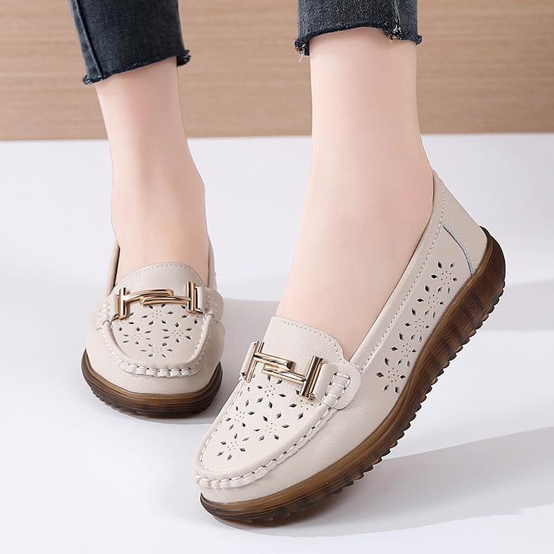 Women Moccasins Penny Loafers Casual White Nurse Footwear Summer Hole Driving Walking Shoes Plus Size