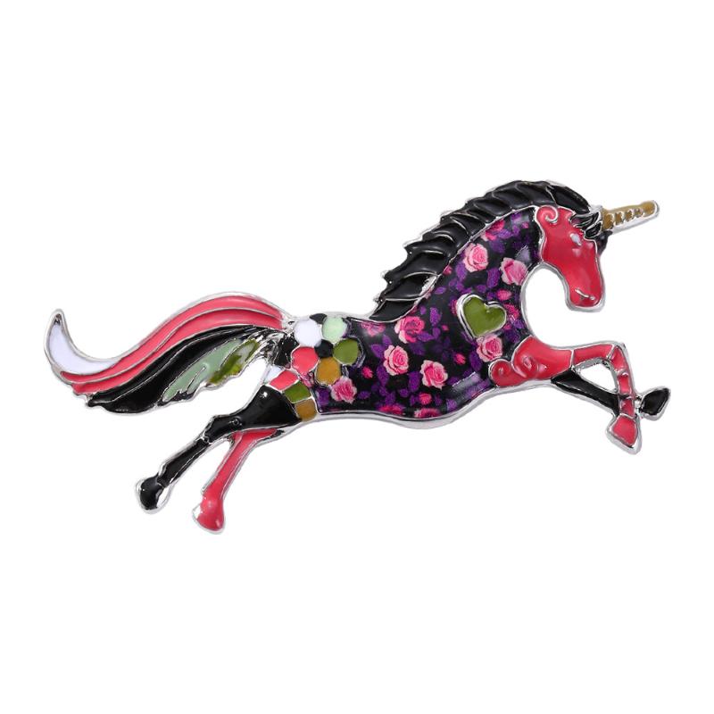 Retro Cartoon Alloy Enamel Unicorn Horse Brooch Lapel Pin For Women Clothing Badge Jewelry Accessories Gift