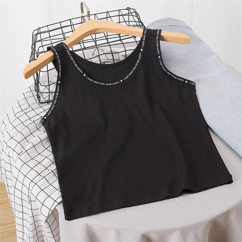 

Женская весенне-летняя вязаная майка без рукавов - Круглый вырез, Принт с буквами One Size