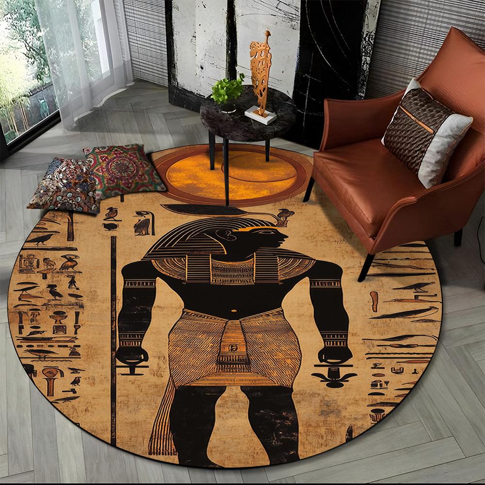 2025 New Ancient Egypt Hieroglyphic Mythology Wall Painting Glyph Round Carpet Rug for Bedroom Living Room Sofa,Decor Floor Mat