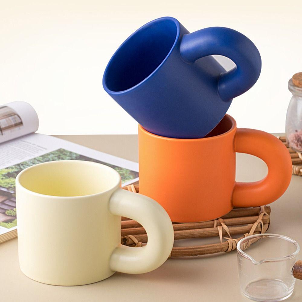 Fat Round Handgrip Novelty Cups Ceramic Cute Fat Handle Cup Durable Milk Container  Office