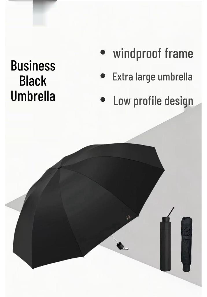 Tiian 33724E Three-Fold Sun & Rain Umbrella: Upgraded Black Sunshade with UV Protection for Business & Personal Use