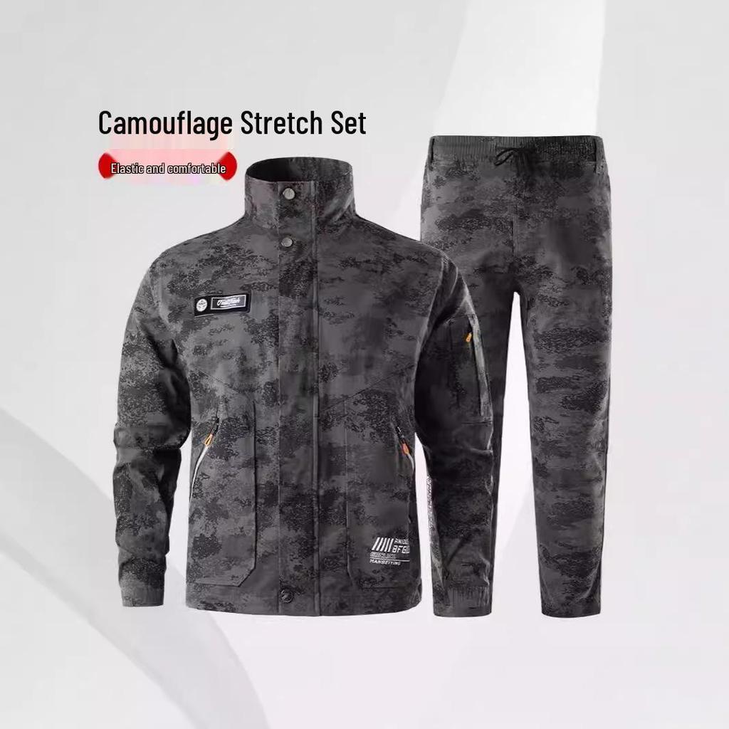 Herren Camouflage Baumwolle Elastischer Arbeitsanzug - Verdickte Schweiß- und Autoreparaturausrüstung für Frühling/Herbst.