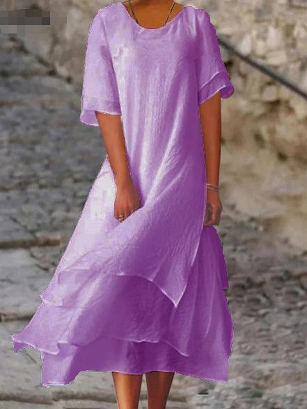 

Women s Layered Three Quarter Sleeve Loose Fit Round Neck A Line Maxi Dress Casual Long Dress 5XL фіолетовий