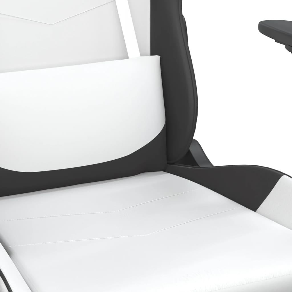 Gaming Chair with Massage Function White and Black Artificial Leather