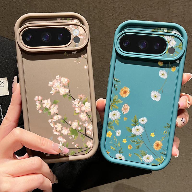 Simple Floral Print TPU Soft Solid Color Phone Case For Google Pixel 9 Pro XL 8 Pro 8A Lens Protection Shockproof Matte Bumper Cover