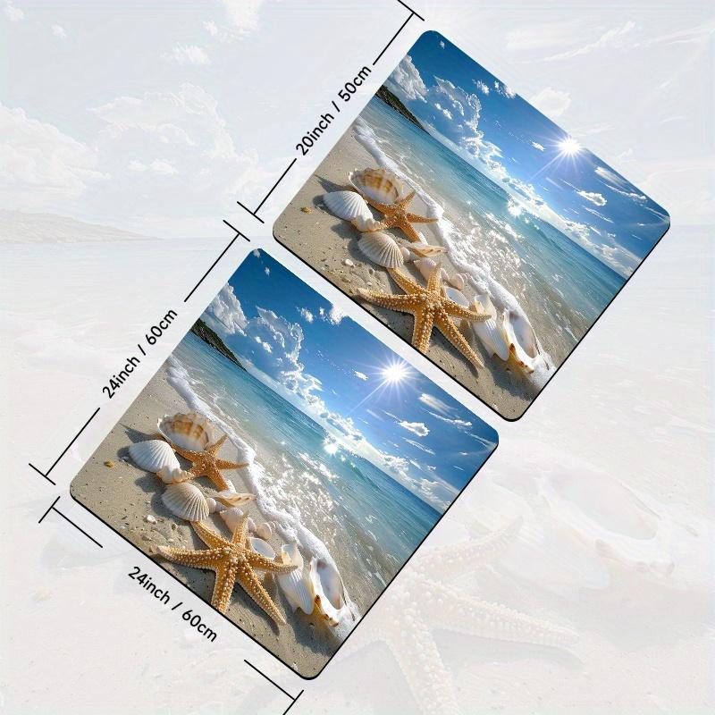 1Pcs Rubber Drying Mat With beautiful beach Print For Coffee Shop Restaurant Kitchen Carpet Tableware Durable Diatom Mud Table Mat Pet Mat Coffeeware