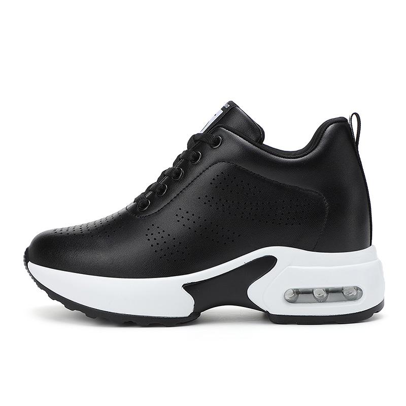 8.5cm Wedge Heel Platform Shoes Chunky Sneakers Hollow Breathable Women Summer Sneakers Pumps Shoes Microfiber Leather Shoes