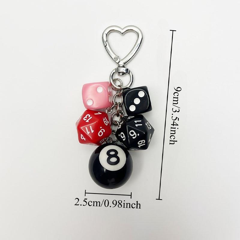 Creative Black Polyhedral Dice Billiard Keychain Pendant – Small Gift & Bag Decoration