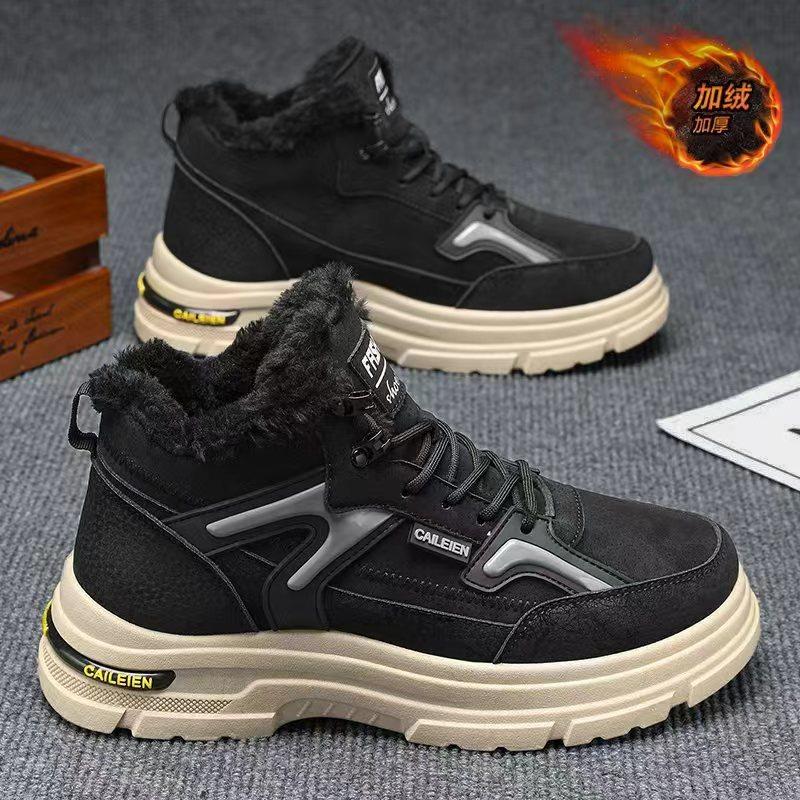 Men's shoes winter velvet high-top Martin boots men's trend versatile thick-soled thickened warm cotton shoes tooling shoes trendy shoes