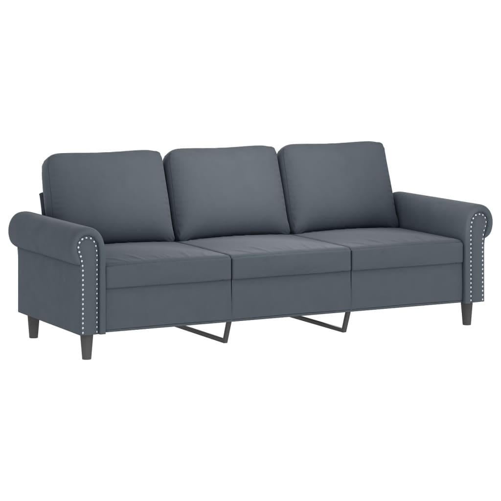 Vidaxl 3-Osobowa Sofa Z Poduszkami, Ciemnoszara, 180 Cm, Aksamit
