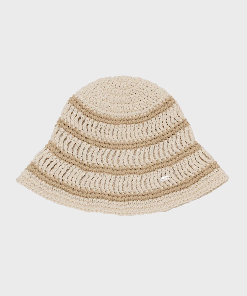Seullouseulloulli Moroccan Handmade Crochet Striped Bucket Hat _ Cream