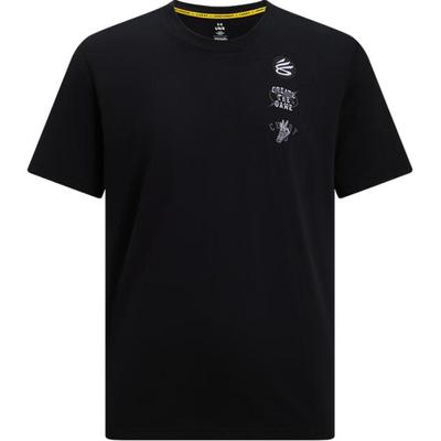 Série Tournée en Chine Curry Motif Imprimé Simple T-shirt à Manches Courtes de Basket-ball Hauts pour Hommes Noir 6001849-001