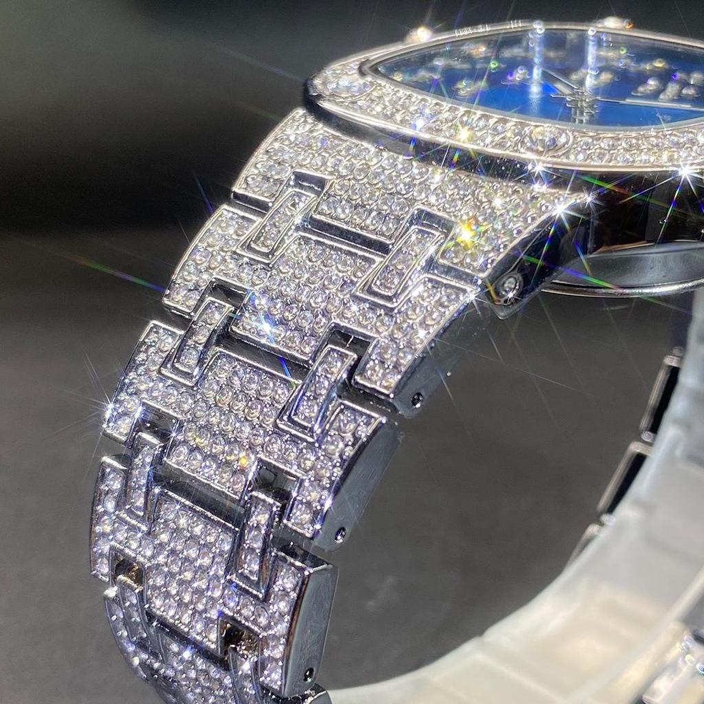 Luxury Diamond Watch for Men Hip Hop Style Bling Iced Out Wristwatch Fashion Square Steel Waterproof Clock