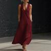 Light Blue Sleeveless V-Neck Button Front Maxi Dress with Side Pockets