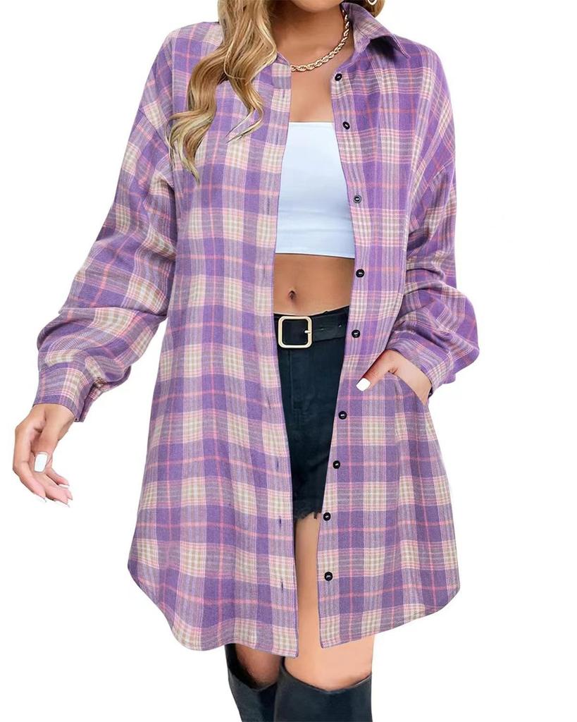 Giacca Camicia Lunga a Quadri da Donna, Opzioni di Colore Multiple