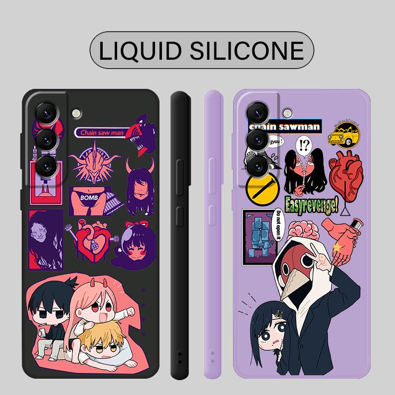 Makima Power Chainsaw Man Phone Case For Samsung Galaxy S23 Ultra S10 S9 Plus S21 5g S10e S8 S22 S20 Anime Square Liquid Cover