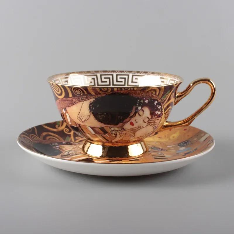 European Coffee Cup Saucer Bone China Ceramic Cup Water Cup Afternoon Tea Cups Gift Practical Gold Handle  with Saucer