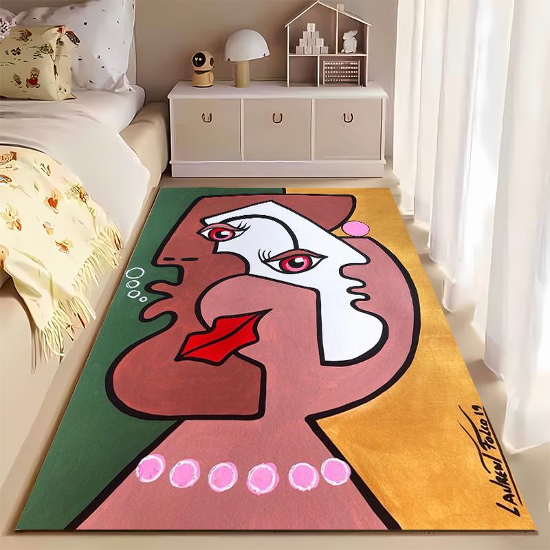 Abstract Face Art with Bold Colors Rug Non-slip Rug Suitable for Living Room and Bedroom Sofas.