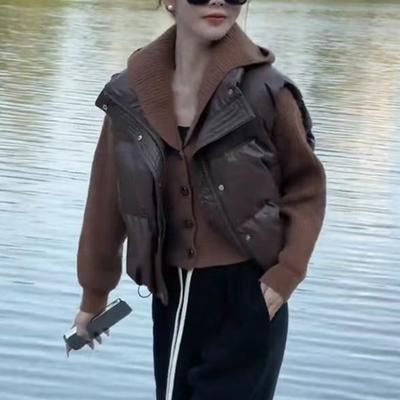 Winter Women Vest Coat Thickened Padded Zipper Closure Stand Up Collar